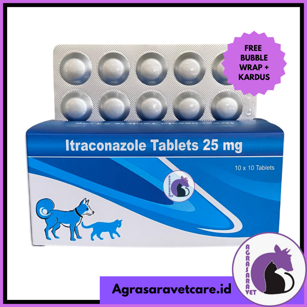 Itraconazole 25mg Dan 100 mg 1 Box (100 Tablet) - Obat Antijamur Anjing Kucing Kelinci