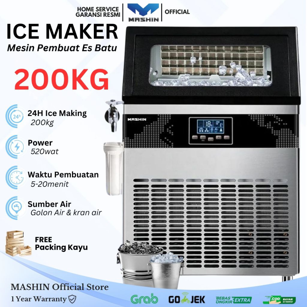 Mashin - Mesin Pembuat Es Batu Kristal 200Kg/Hari Ice Cube Maker Machine 80-200kg Kapasitas Komersia