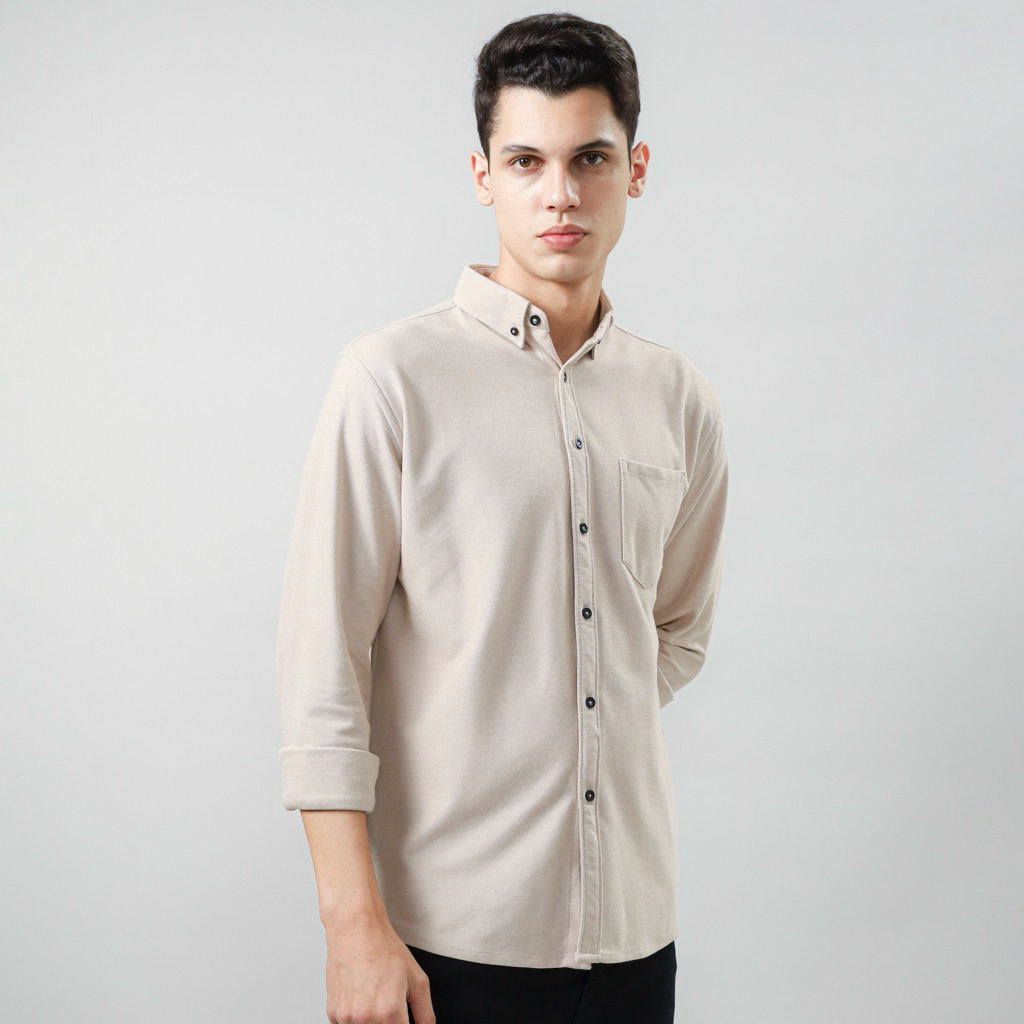 Pria Lengan Panjang Kemeja Pria Lengan Panjang Slim Fit Cotton Pique French Cuff Panjang | Slim Fit 