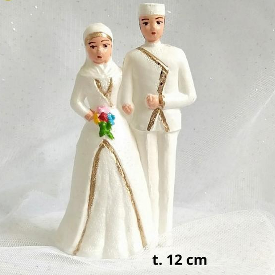Hiasan Kue Cake Topper Patung Pengantin Jawa Hijab Pengantin Muslim Mainan Hiasan Roti
