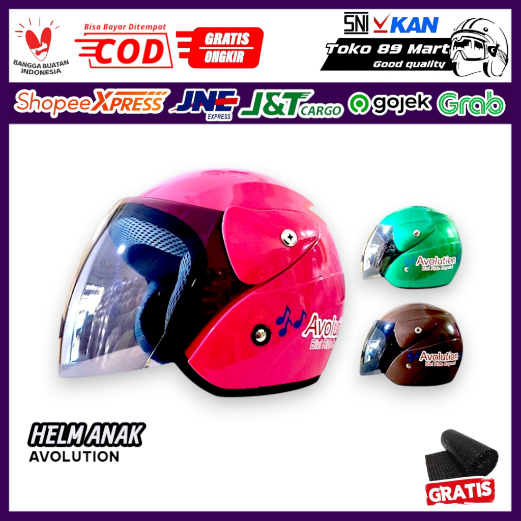 HELM BIVI Anak Avolution Solid Usia 5 - 10 Tahun SNI Half Face Microlock