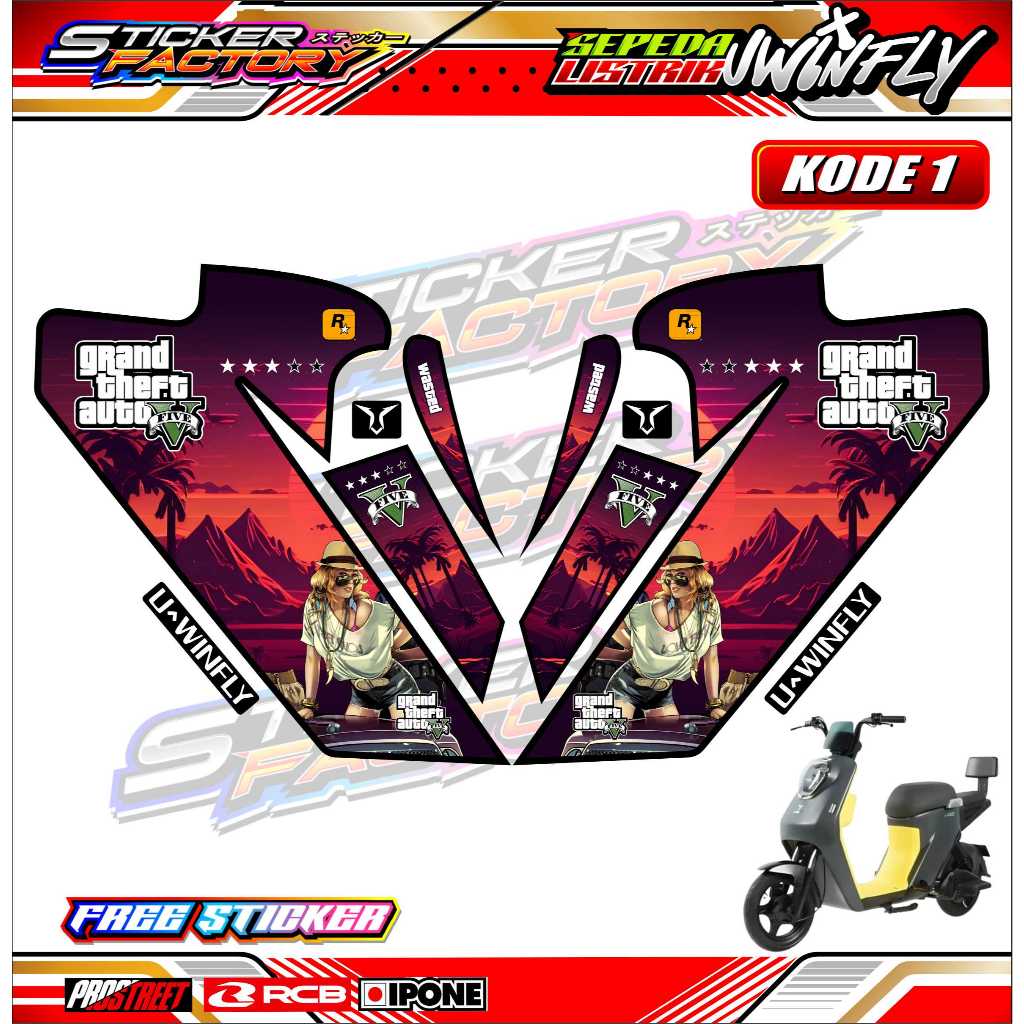 STRIPING VARIASI SEPEDA LISTRIK UWINFLY - GTA EDITION / STICKER LIST VARIASI SEPEDA LISTRIK UWINFLY
