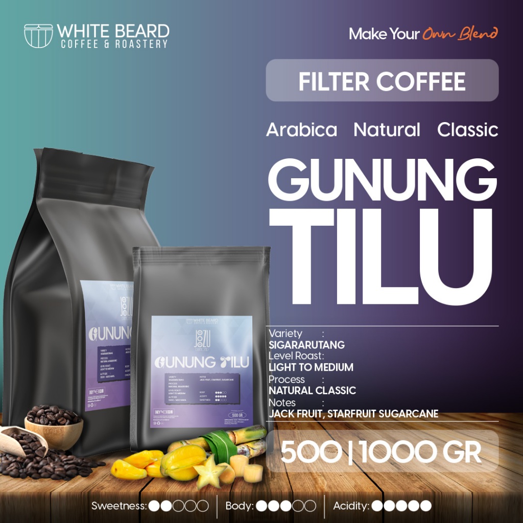 

Whitebeard - Filter Specialty Gunung Tilu Natural Biji Kopi Bubuk Single Origin V60 500 Gr 1 Kg