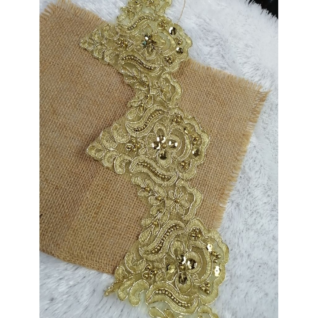 renda bordir pinggiran tile payet mutiara lebar 12 cm (harga per setengah meter)