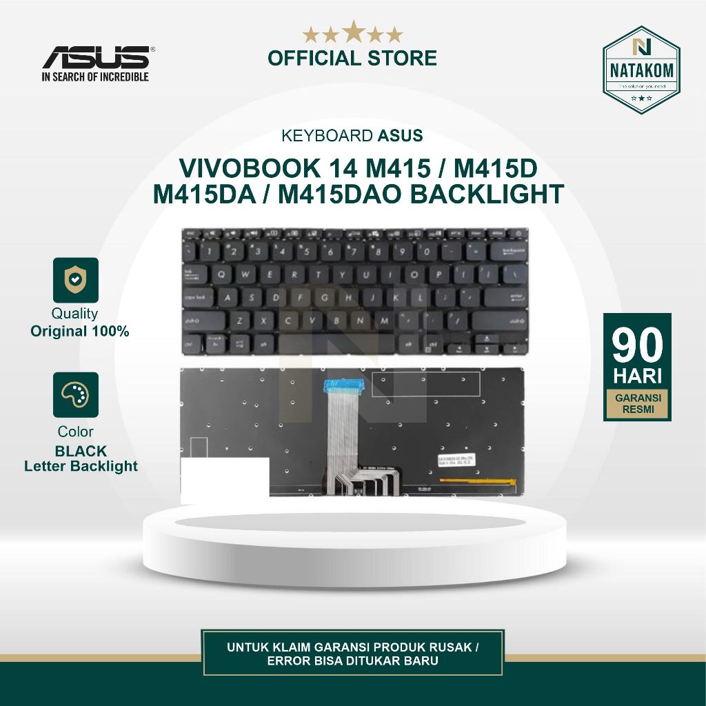 KEYBOARD ORIGINAL ASUS VIVOBOOK 14 M415 M415D M415DA M415DAO BACKLIGHT HITAM / BLACK