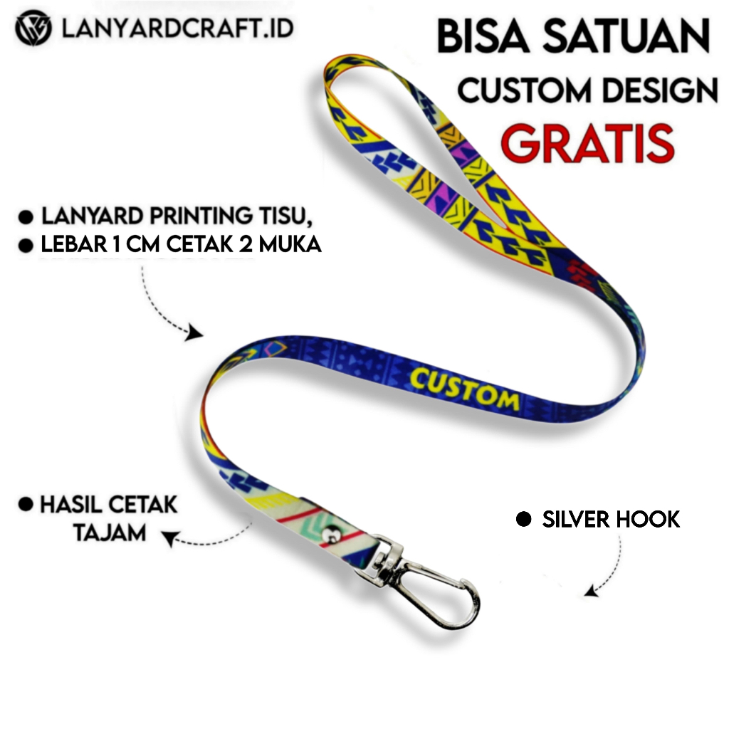 

[CUSTOM SATUAN] Custom Lanyard Size 1cm Type CSH Lanyard Id Card Printing / Lanyard Custom Desain Satuan