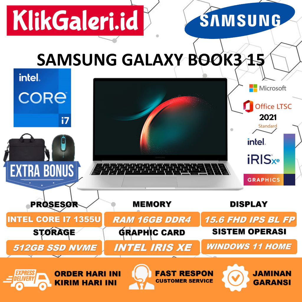 Laptop Samsung Galaxy Book 3 15 Intel Core i7 1355U RAM 16GB 1TB SSD FHD IPS Backlit Win11 Original