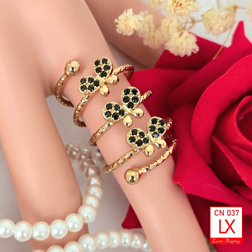 CN 037 Cincin Wanita Cantik Terlaris Perhiasan Emas Imitasi Lapis Emas 18K Cincin Luxx Xuping