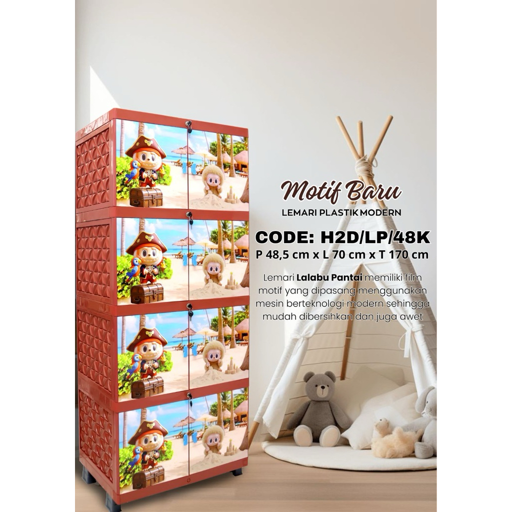 Lemari Plastik TWINPAN Karakter Labubu 4 Tingkat