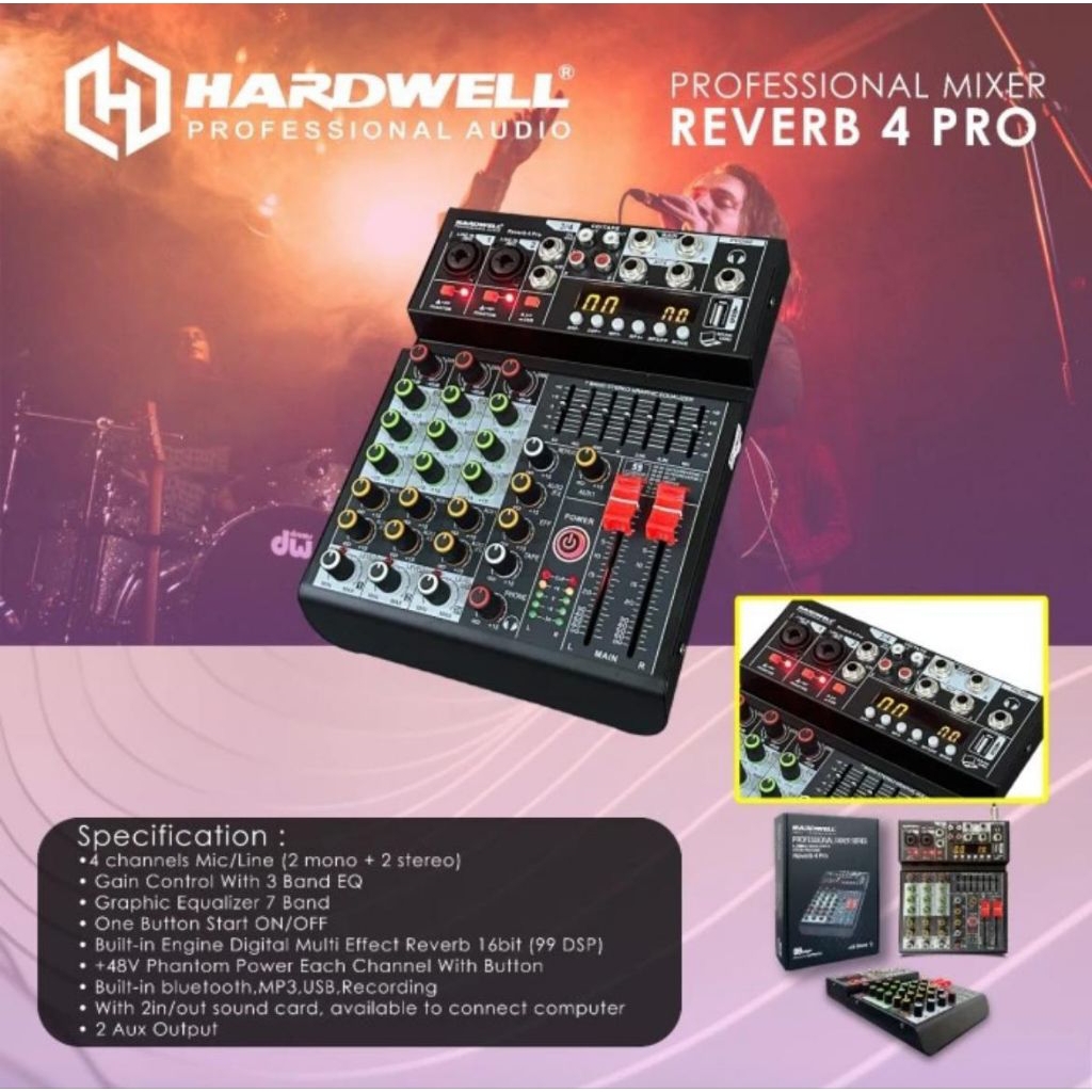 Mixer Audio Hardwell 4 Channel REVERB 4 PRO / Mixer Recording Soundcard Hardwell Reverb 4 Pro