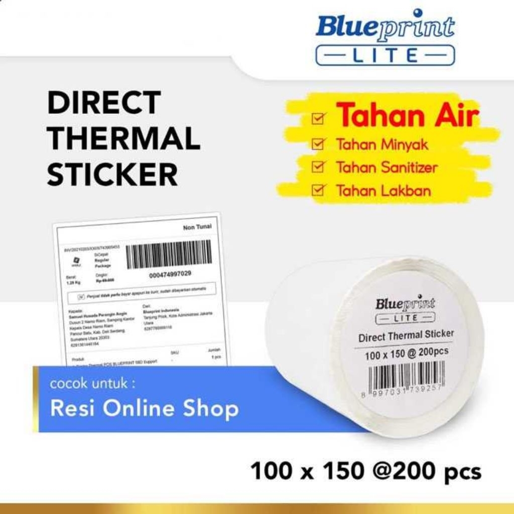

Blueprint lite direct thermal sticker label stiker barcode 100x150 mm