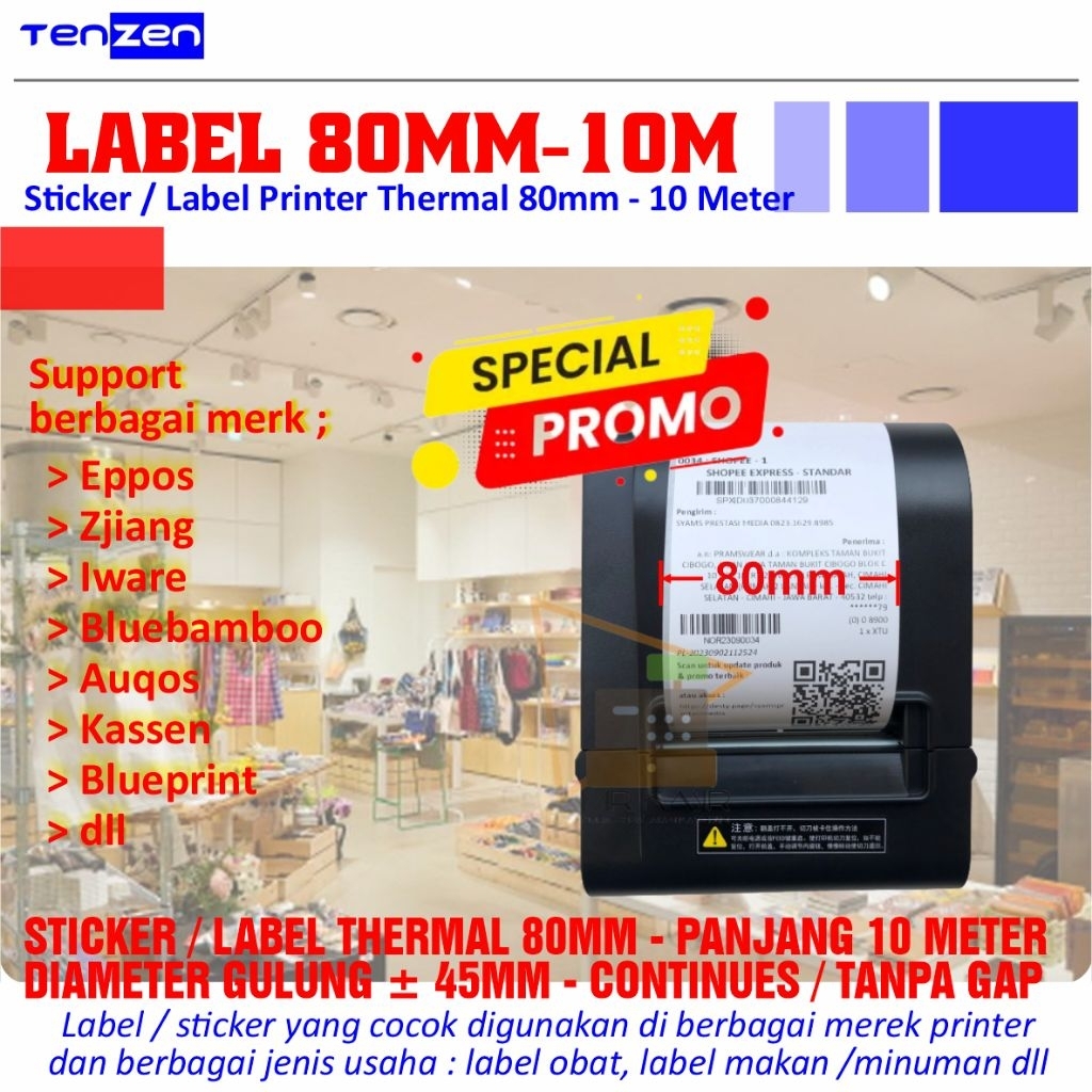 

blueprint label thermal 80 mm x 45 mm 10 meter continus/tanpa gap 5 roll