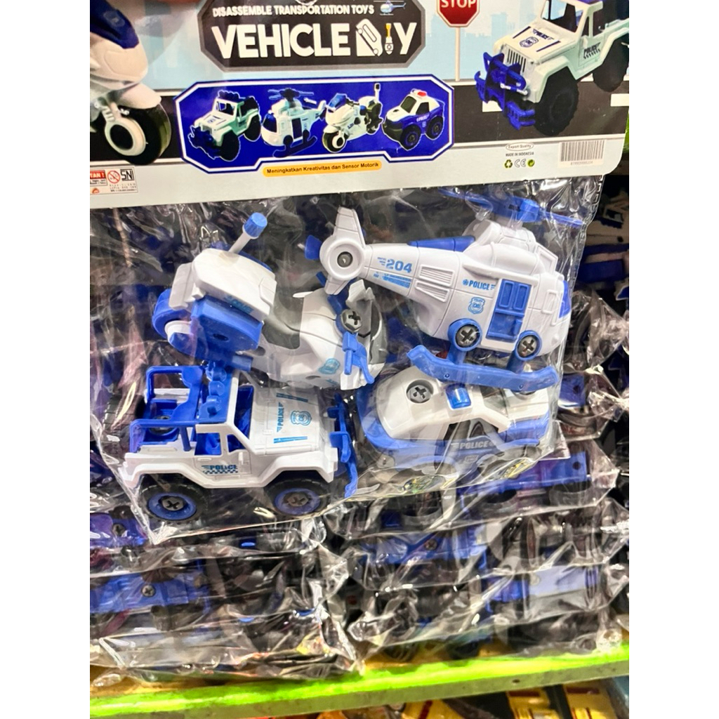 Mainan DIY Bongkar Pasang Kendaraan Polisi – Set Mobil, Helikopter, Motor Polisi Anak Edukasi Kreati