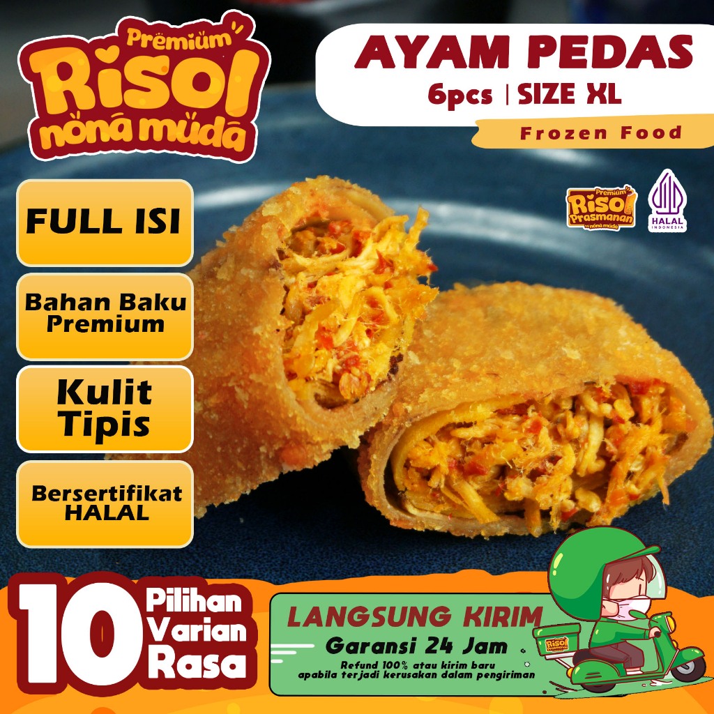 

Frozen Risol Ayam Pedas | Size XL Isi 6 - Cemilan NonaMuda