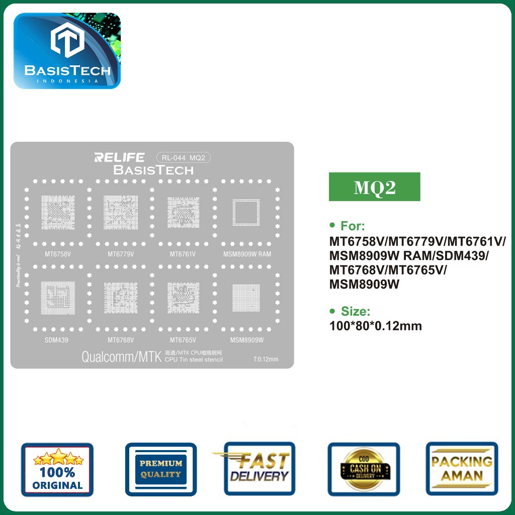 STENCIL PLAT CETAKAN IC BGA REBALLING RELIFE RL-044 MQ2 MT6758V / MT6779V / MT6761V / MSM8909W RAM /