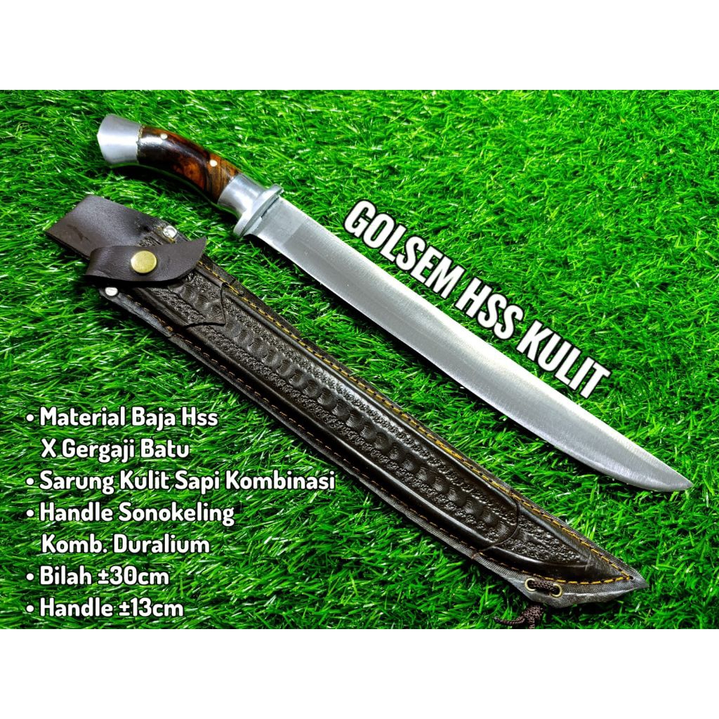 Pisau sembelih HSS Golsem MINHAJ sarung kulit Golsem hss