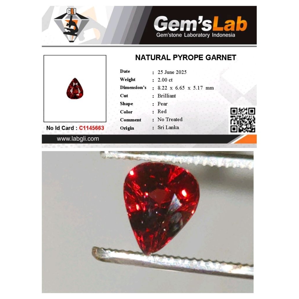 Natural Red Garnet Memo GLI