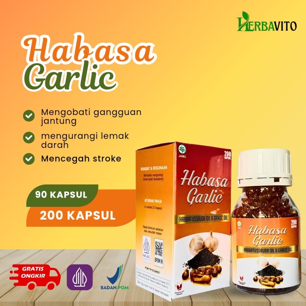 Habasa Garlic [90/200 Kapsul] Al-Afiat - Membantu Mengobati Gangguan Jantung, Stroke, Rematik & Asam