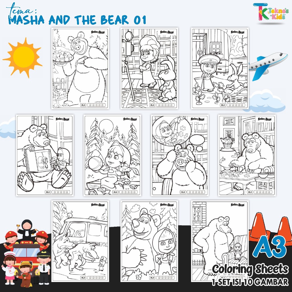 

Lembar Mewarnai Anak Coloring Sheet - Murah - Kertas Tebal - Gambar tajam - Ukuran A3 Unik