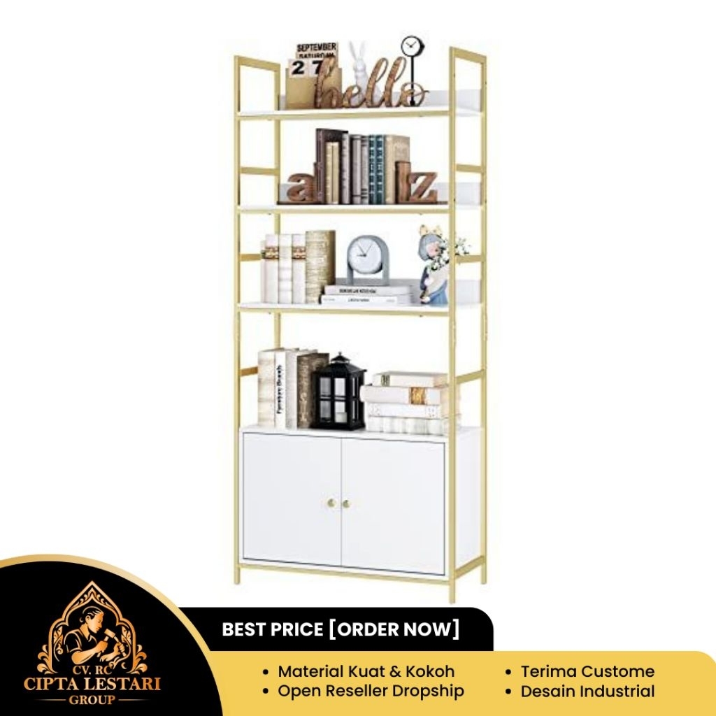 Rak Buku Gold Luxury Industrial|Rak Pajangan