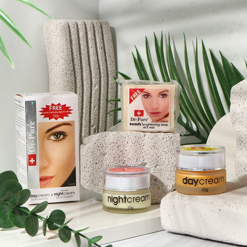 Dr Pure 3 in 1 Whitening Series Original BPOM – Day Cream Night Cream Sabun Wajah Pemutih Flek Hitam