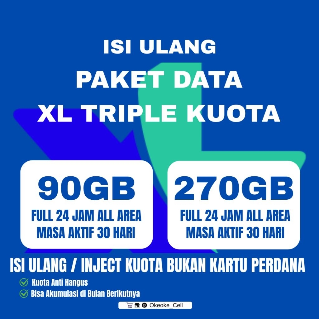 PAKET DATA XL TRIPLE KUOTA BEBAS PUAS 24 JAM ALL NASIONAL, Termurah di SHOPEE.
