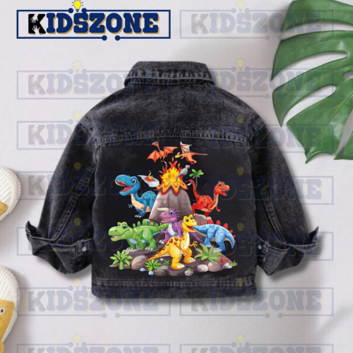 BIG SALE JAKET JEANS ANAK KARAKTER DINOSAURUS SNOW BLUE & BLACK 1-7 TAHUN