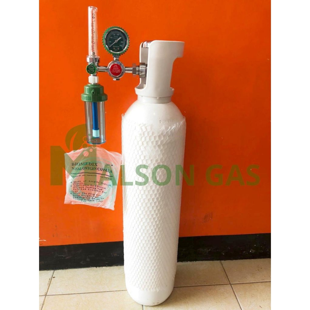 Tabung Baru Oksigen 1,5M3 + Isi Oksigen + Regulator Medis Oxygen Siap Pakai