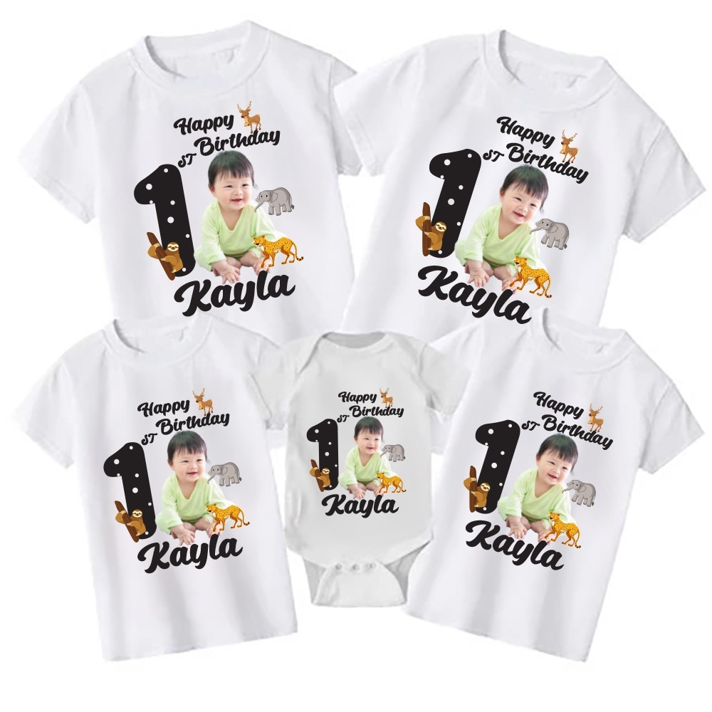 Kaos Couple/Keluarga - Birthday Animals Bisa Pakai Foto Custom