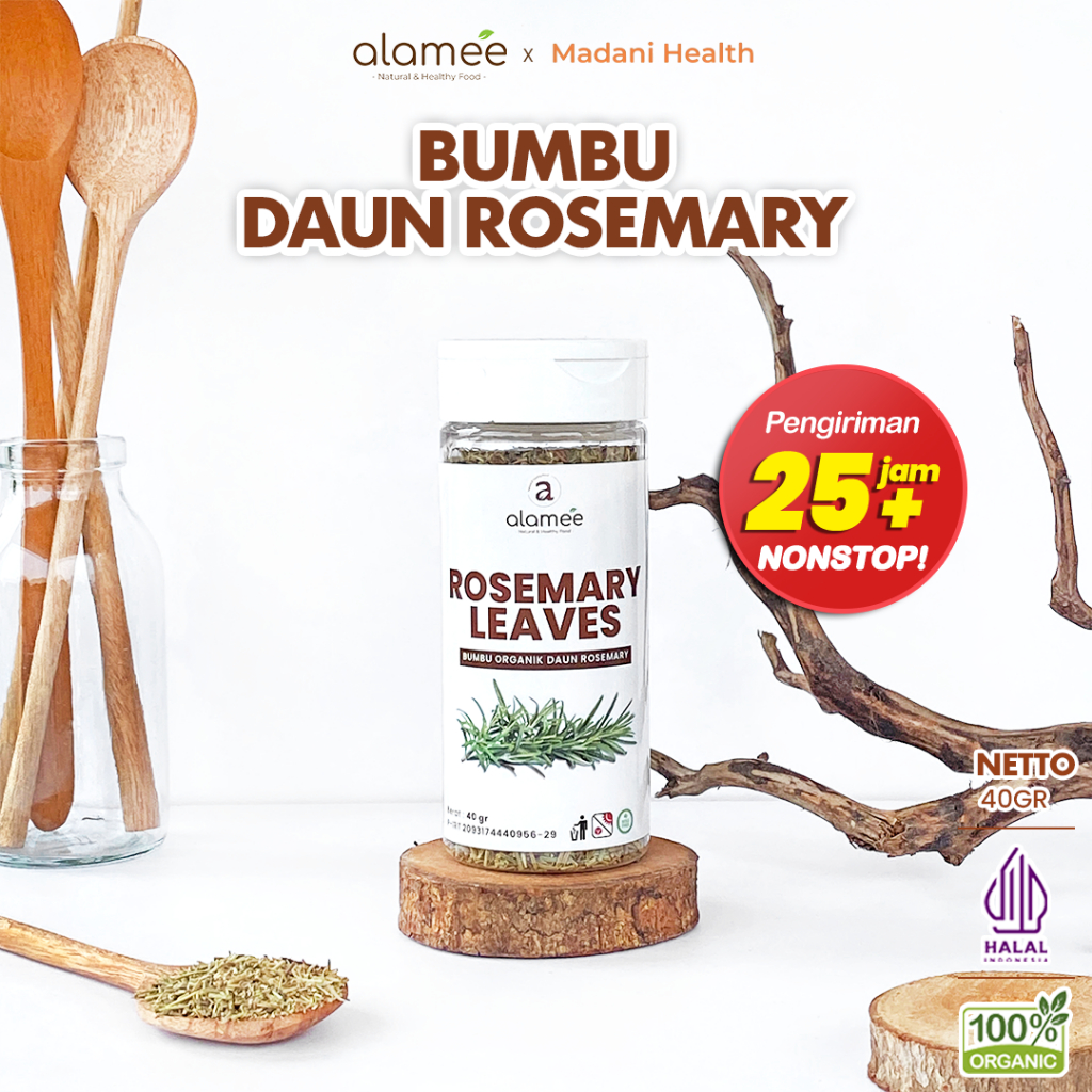 

ALAMEE Daun Rosemary Kering Dried Leaves Garnish Murni Asli Tanpa Campuran Bumbu Masakan Dapur 30g