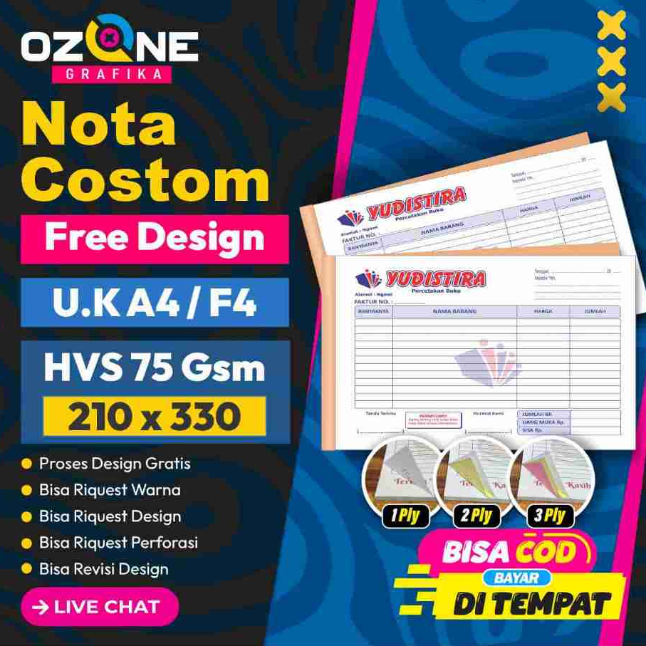 

Cetak Nota Custom Ukuran F4 / A4 Free Desain Bebas Pakai Nama Sendiri Di Ozone Grafika