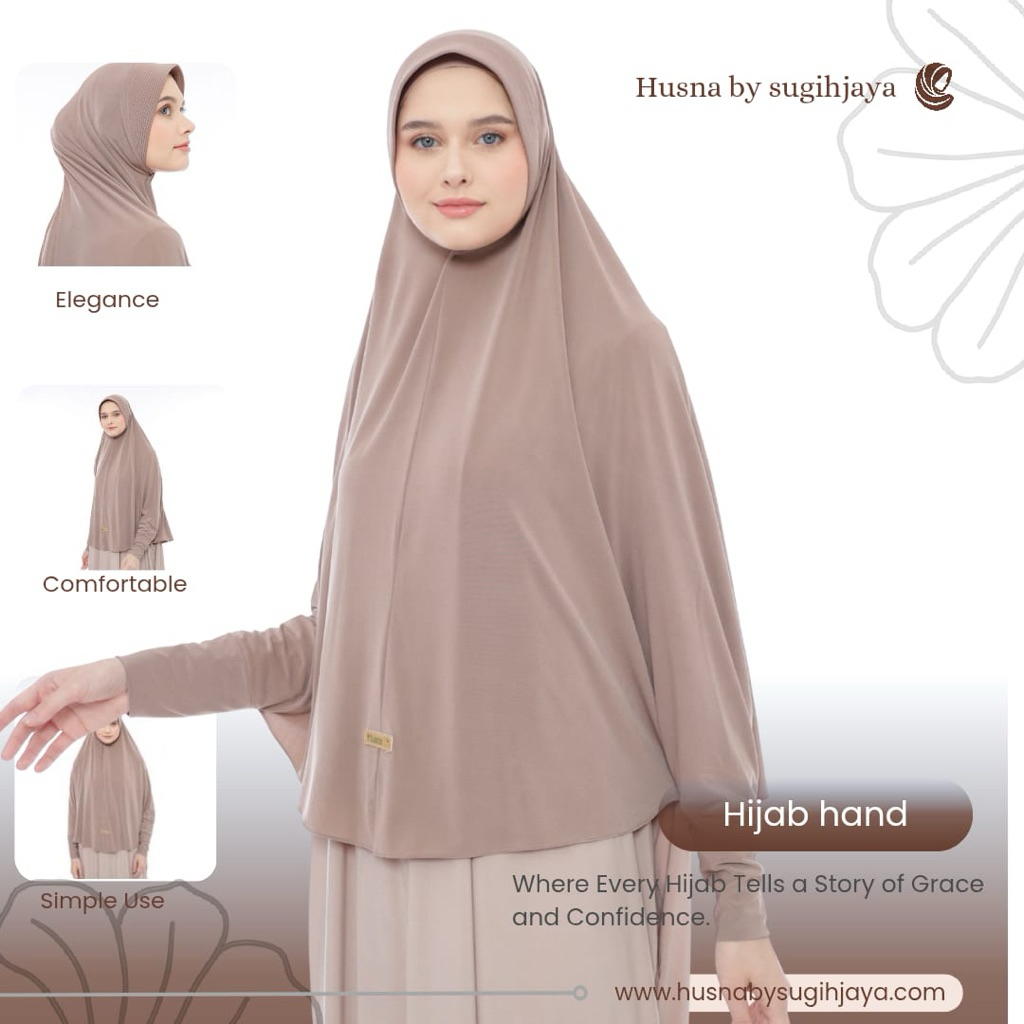 Jilbab INSTAN Jumbo Dewasa  Bergo Ped Tangan by Husna Hijab Jersey Premium ORI HUSNA