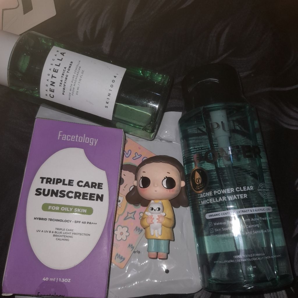 Paket skincare facetology sunscreen, toner skin1004, Npure Micellar Water