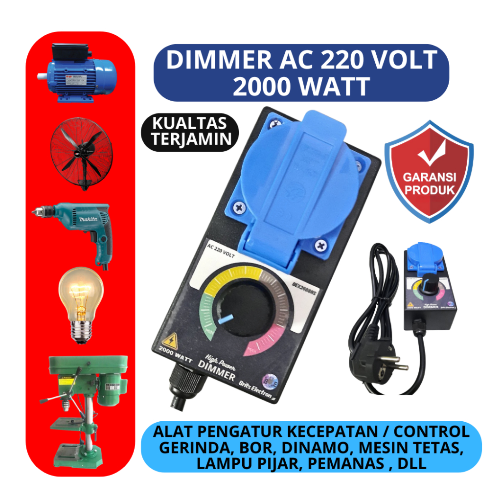 Dimmer AC 2000Watt Pengatur Kecepatan Gerinda Mesin Bor Dinamo Lampu Bohlam Pompa Dimmer SCR