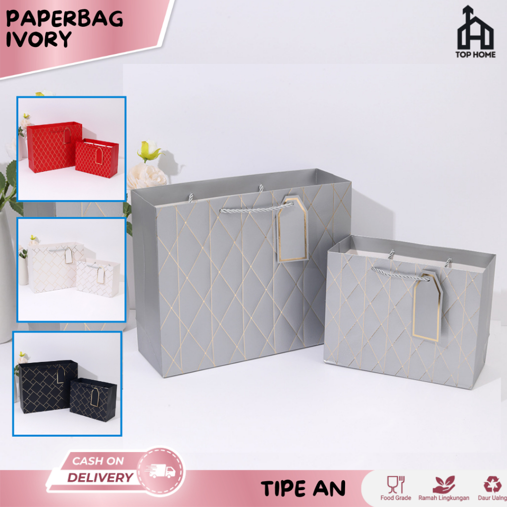 

Paper Bag Hampers for Kado, Souvenir, and Goodie Bags/ Paperbag Kado Motif Polos Timbul Tebal Ivory