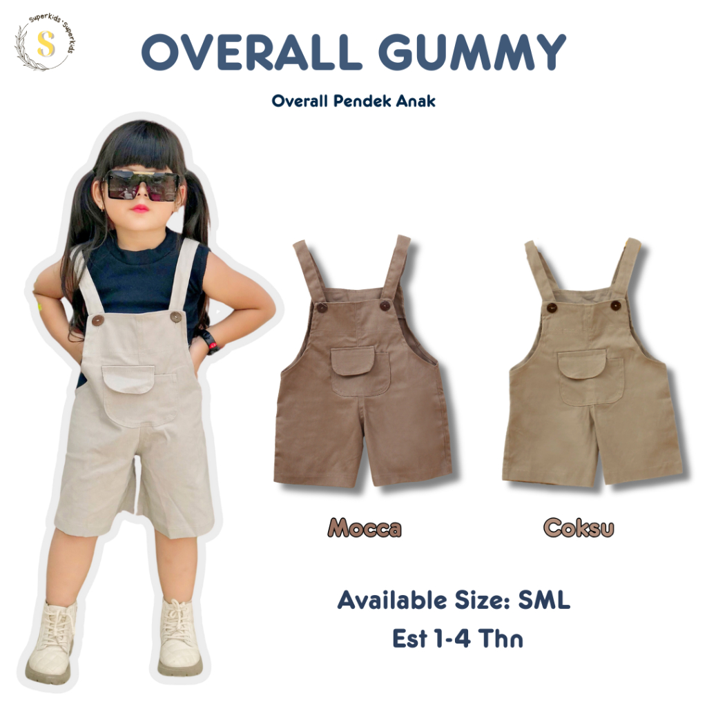 KIDSSUPER OVERALL GUMMY - Jumpsuit Anak 2-5 Tahun Overall Anak Celana Kodok Anak Laki-laki dan Perem