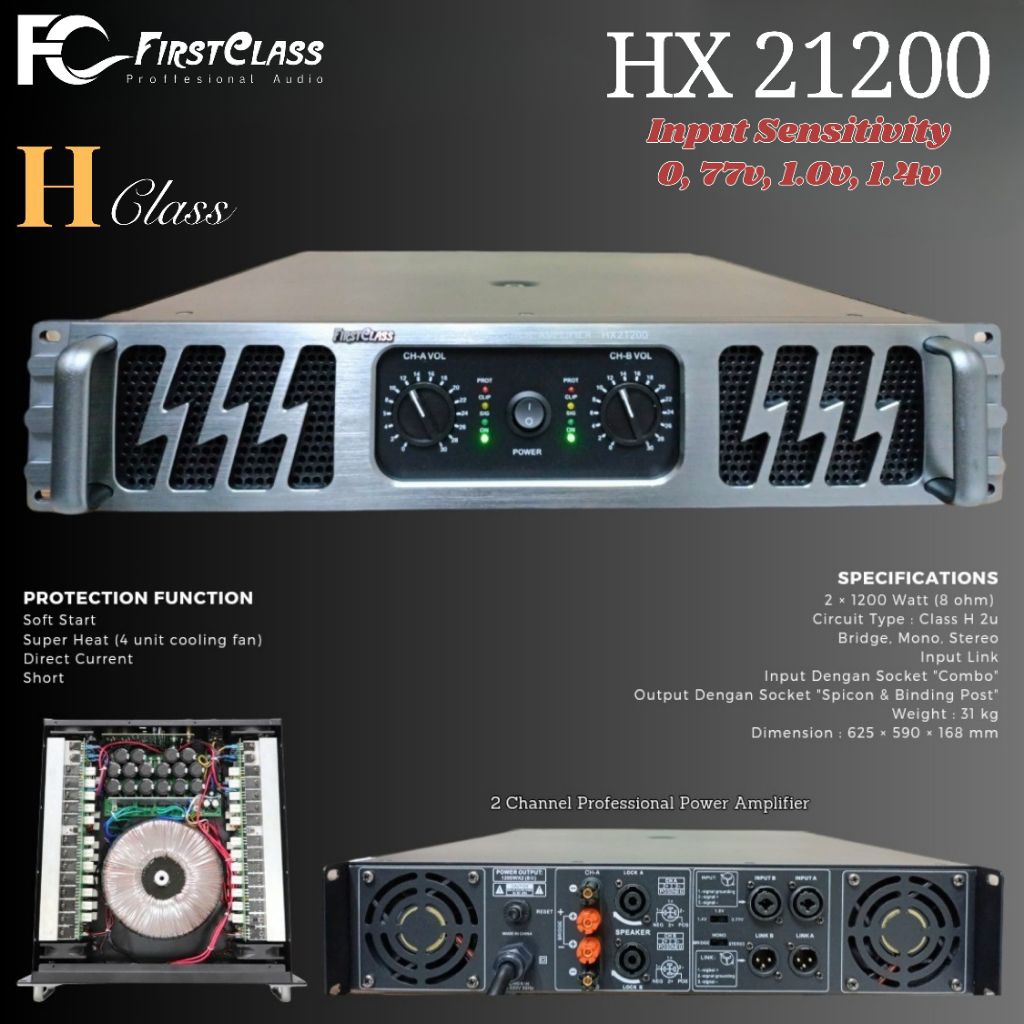 Power Amplifier Firstclass 2 Channel HX 21200 / HX21200 / HX-21200 Original 2 x 1800 Watt (8ohm)