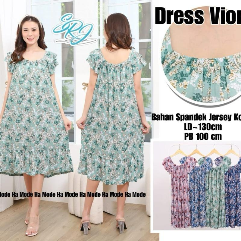 Daster Dress Jersey Korea Premium Viora Motif Bunga Floral Dress Santai LD Sampai 130cm Adem Bahan S