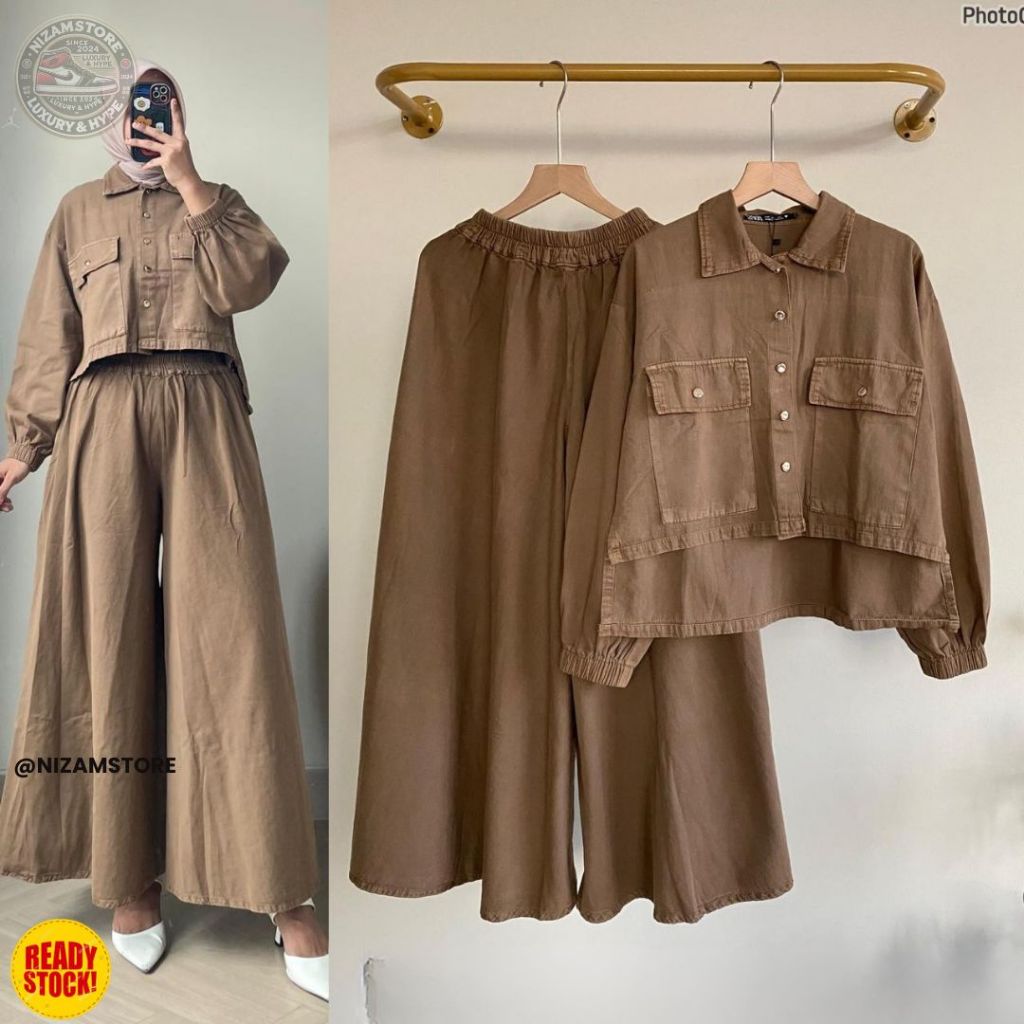Nizamstore - Setelan Wanita Washjeans Modis (Atasan Crop + Celana Kulot) | Bahan Denim Soft Fit L-XL