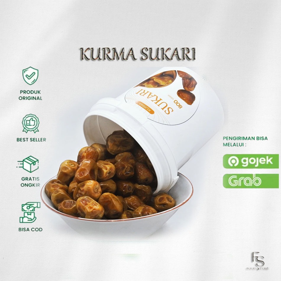 

Kurma Sukari 850 Gr/Kurma Sukari Kemasan Ember/Kurma Sukari Abu Qassim