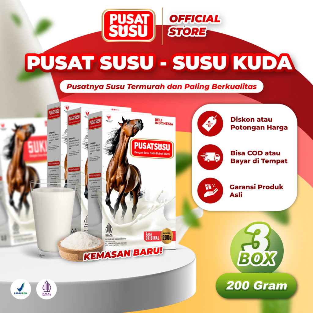

PUSAT SUSU - SUSU KUDA 3 Box Susu Bubuk Kuda Liar Lombok Original Kolostrum 200 Gram
