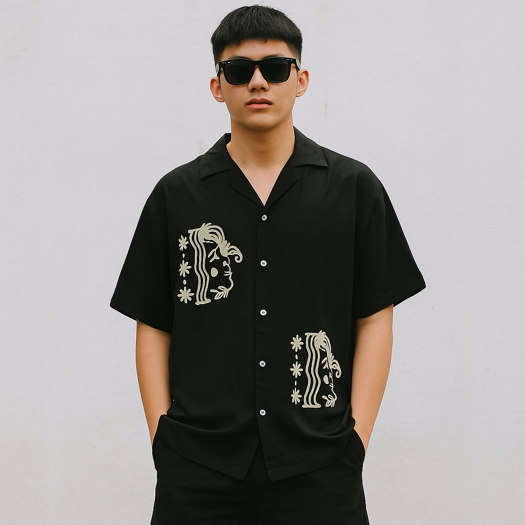 Kemeja Vintage Pria Lengan Pendek Kemeja Pria Motif SPARTA Korea Kemeja Pria