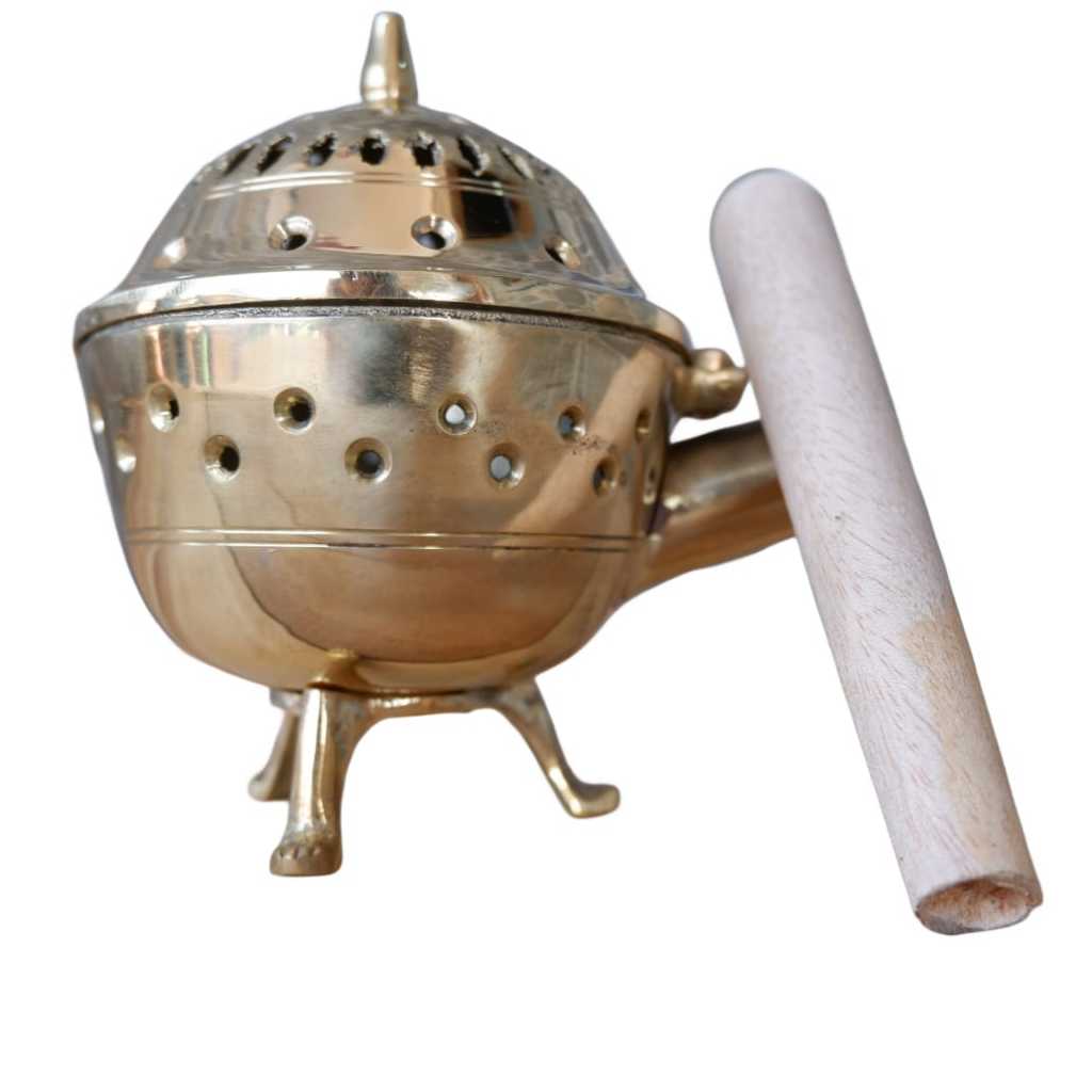 Tungku Ratus Kuningan Gagang Kayu Tempat Ratus Spa Kuningan Antik