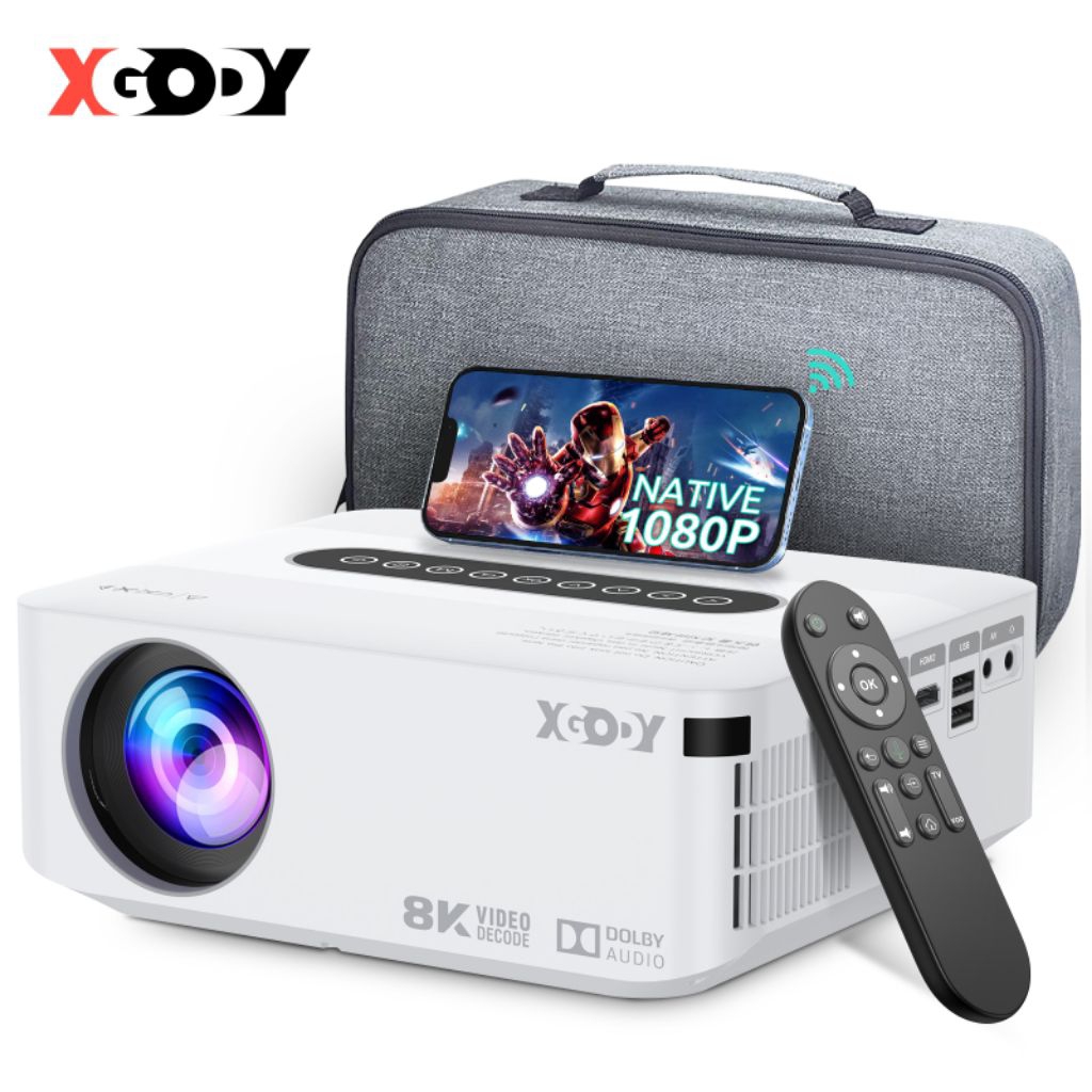 XGODY X1 Smart Proyektor LCD - Android 9 - FHD 1080P - Dolby Atmos - 2GB+ 26GB - Auto keystone