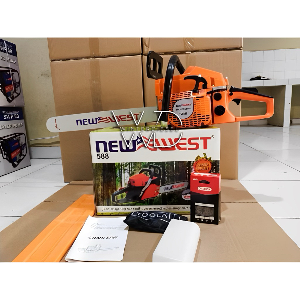 TERMURAH CHAINSAW/GERGAJI MESIN SENSO 588 NEW WEST KOMPLIT BAR 22 INC CHAINSAW 588 NW BAR 55CM FULLS