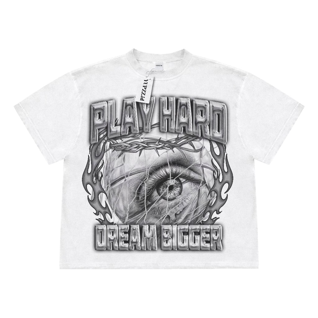 Kaos Boxy Fit Oversized T-Shirt Play Hard Baju Distro Pria Atasan Wanita Katun Combed 20s Unisex