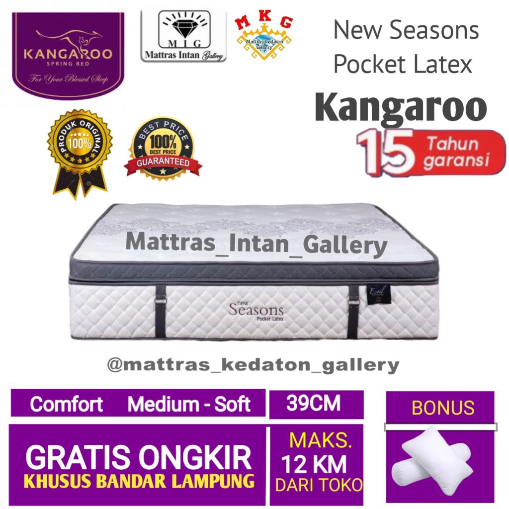 Springbed Kangaroo New Seasons Pocket Latex T39cm - kasur spring bed kangaroo spring bed size 160 - 