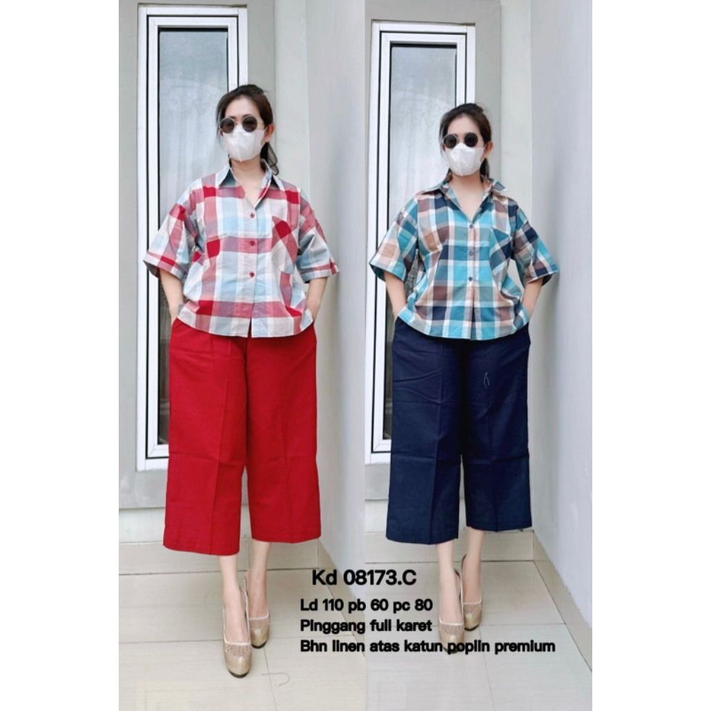 Set kombi kotak KD 08173 setelan Wanita Celana Baju Setelan Atasan  Dewasa