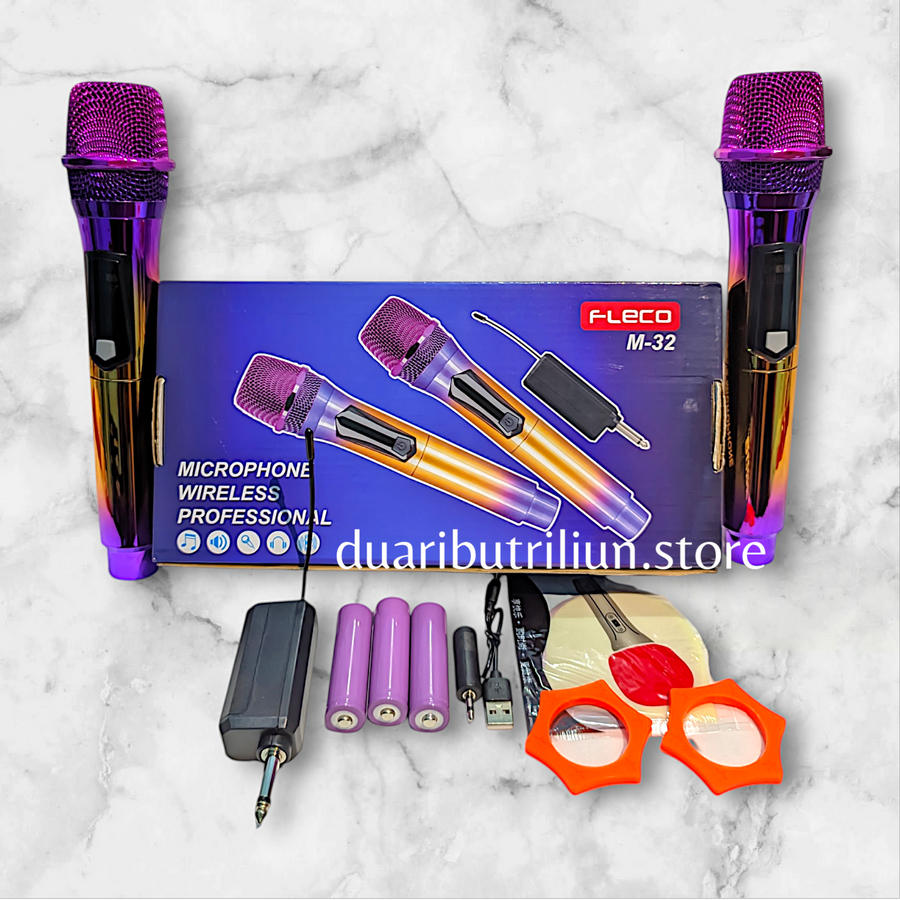 Microphone Fleco M-32 Mikrofon Dua Tanpa Kabel Mic Mikrofon Karaoke Profesional Wireless Mic 2 Doubl