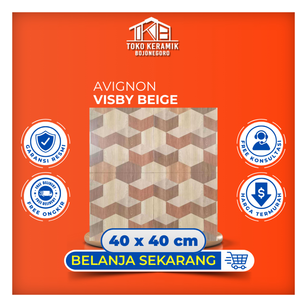 Keramik Lantai Matte Drop Motif Hexagonal 40x40 cm Avignon Visby Beige kW I